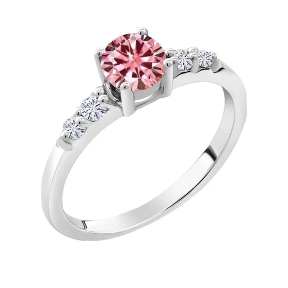 0.65ct Pink Diamond Engagement Ring Wedding Band Gift Moissanite 925 Silver