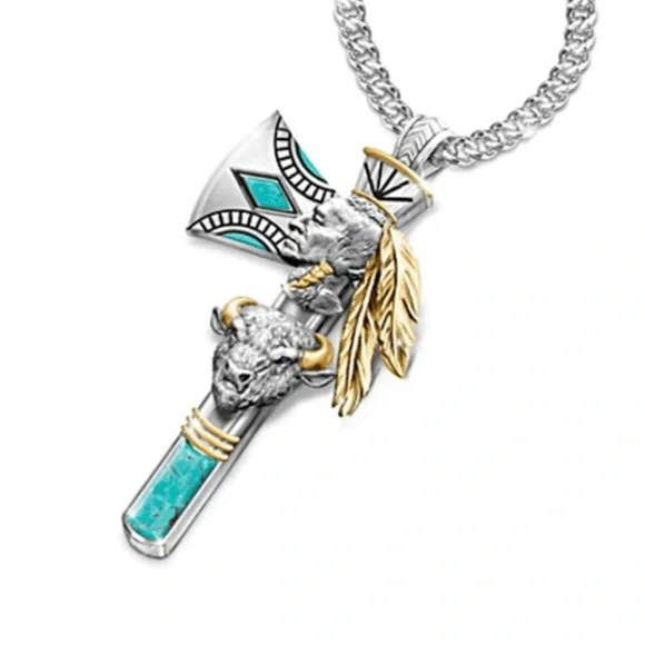 1c Necklace Bullhead Ache Indian Pendant Size‎ 2inch Faux Imitation Jewelry