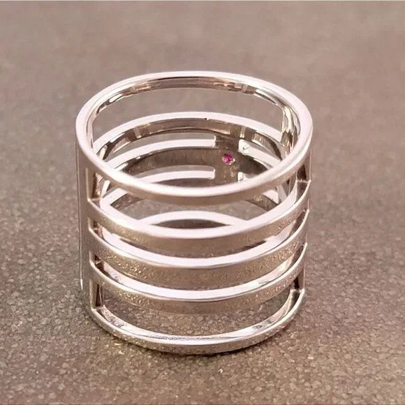 New Elle Sterling Silver Modern Openwork Bands Statement Ring