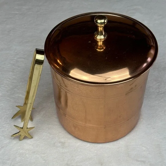Vintage Copper Ice Bucket with Tongs and Lid‎ Barware Serving
