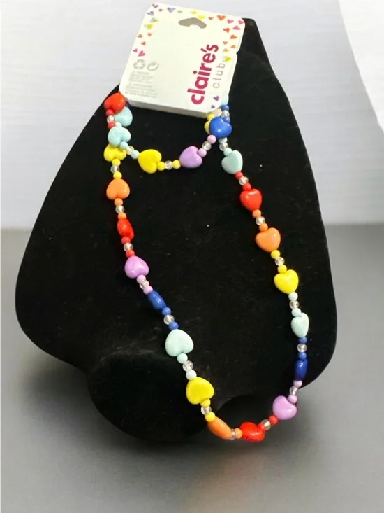 Claire's Rainbow Heart Bead Necklace - Multicolor 1073
