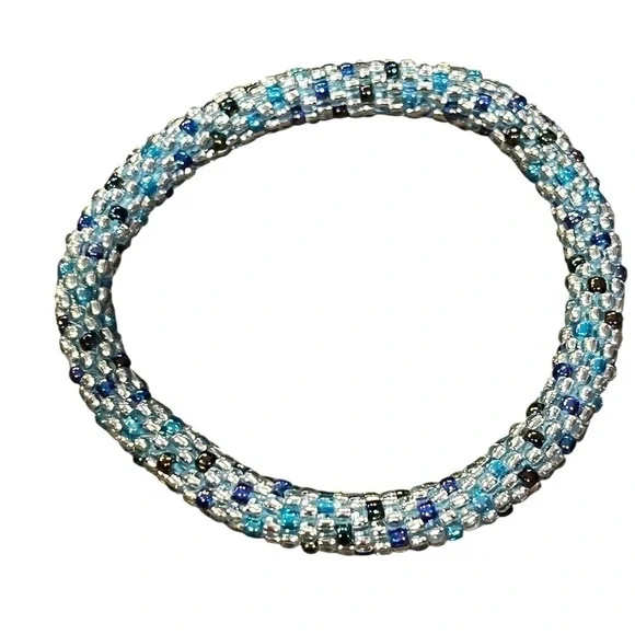 Sashka Crystal Cove   Glass Beaded Bracelet - Blue and Silver | Handcrafted |