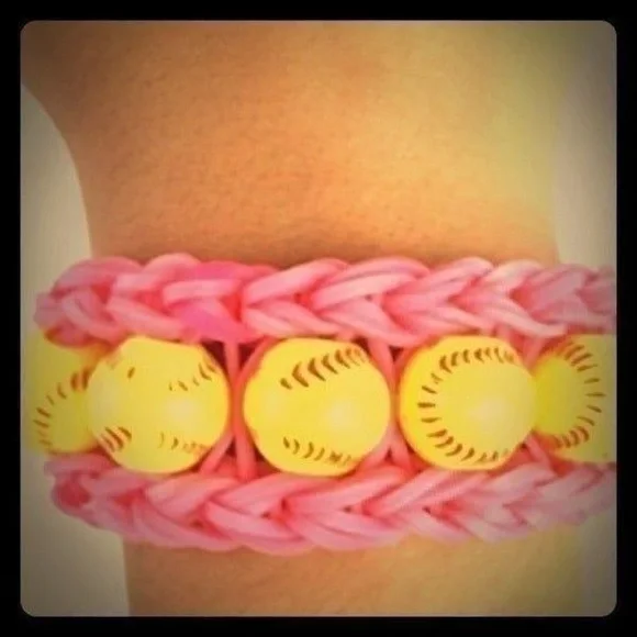 Rainbow Loom Bracelet‎ Pink Softball Handmade Rubber Bands Kawaii Sporty Youth