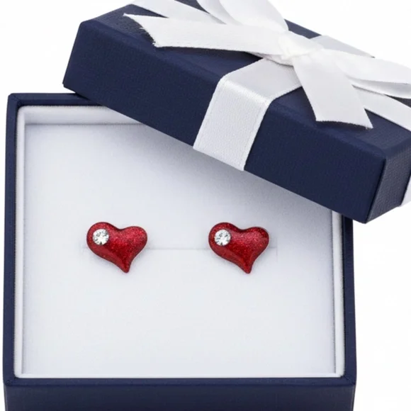 Sterling Silver Red‎ Heart Stud Earrings