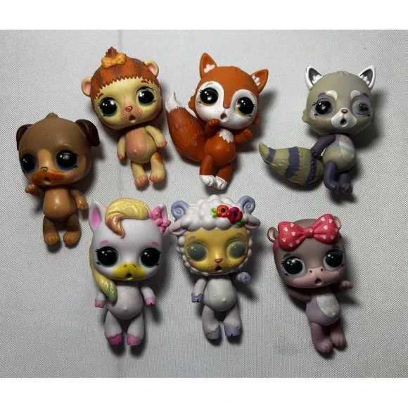 Lot Of 7 Poopsie Sparkly Critters -Dog, Raccoon, Fox, Horse, Sheep