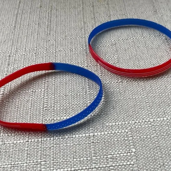Patriot Bracelet Rubber Elastic US Flag Wrist Band 4th July Jewelry set of 2