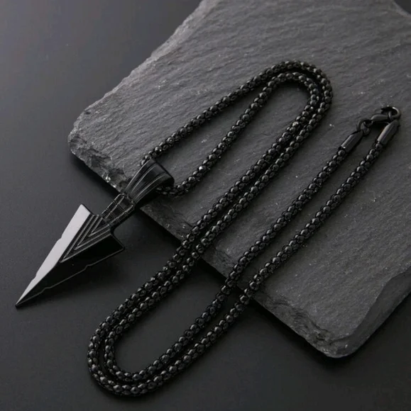 Black Arrow Head Charm Necklace Men's Gift Unisex