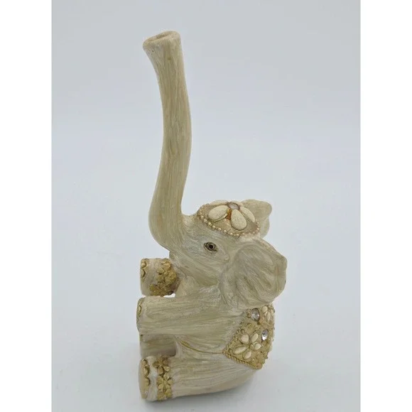 Elephant Trunk Up Jeweled Rhinestone Ring Holder Good Luck Figurine
