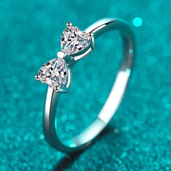 Certified .8 ct. t.w. Moissanite Diamond Heart Bow Ring NEW