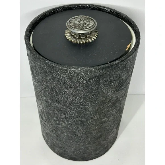 Vintage‎ Ice Bucket Black Embossed Floral Scroll Baroque Barware Gothic Decor