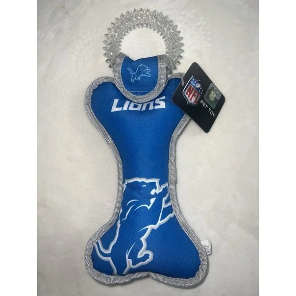 Detroit Lions NFL Dog Toy Tug Bone Squeaky Ring Handle Durable Pet NEW