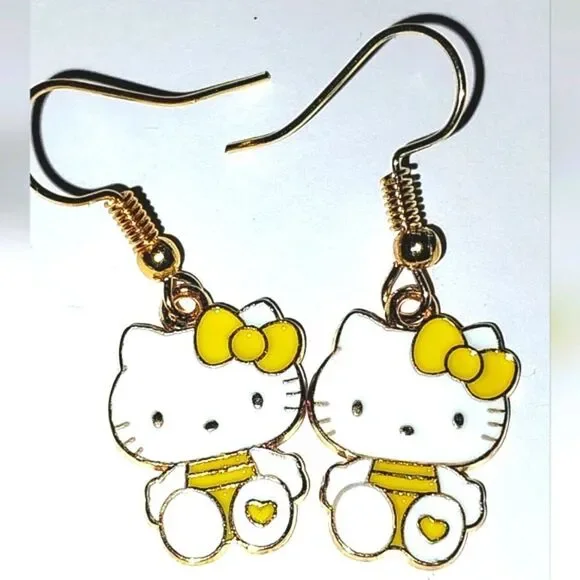 Whimsical character kitty dangle earrings for girls and women