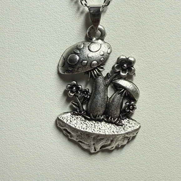 Whimsical Silver Mushroom Pendant