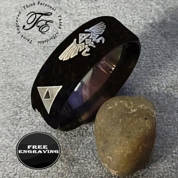 Personalized Engraved Men's Black Zelda Promise Ring or Wedding Ring