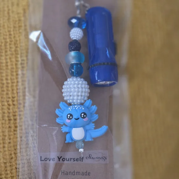 Blue Axolotl Keychain with Beads