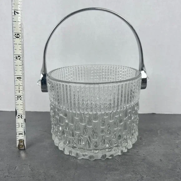 Teleflora Glass Ice Bucket Vintage Mid Century w/ Chrome‎ Handle Made in France