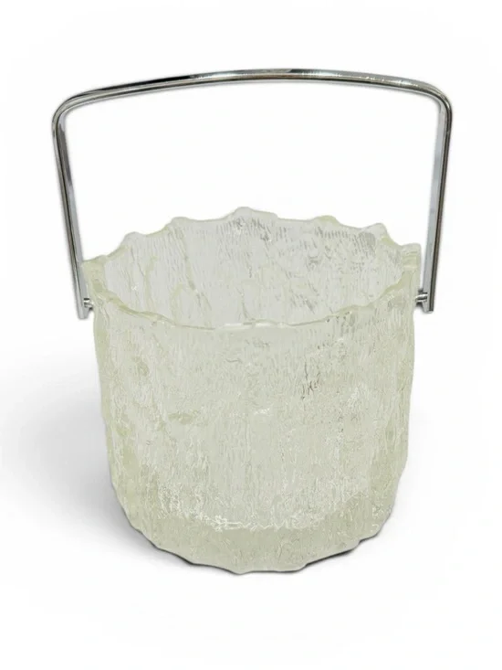 MCM Littala “Seita” Icicle Glass Ice Bucket by Tapio Wirkkala Chrome Handle