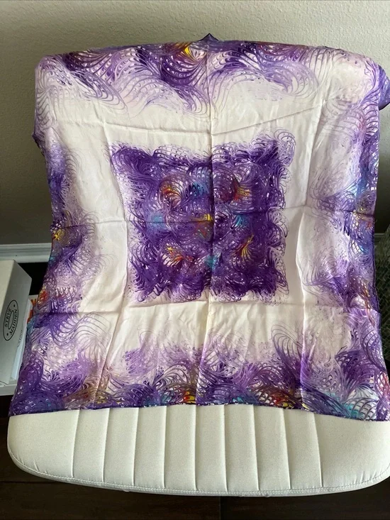 Artisan Purple and Cream Swirl Pattern Silk Scarf