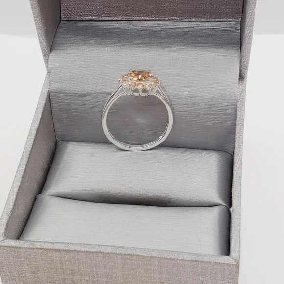 Champagne Halo 925 Sterling Silver Ring