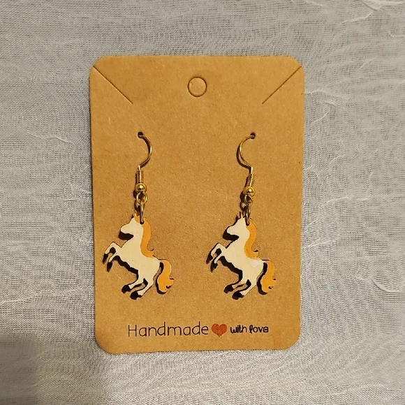Handmade Horse Earrings - White and Brown