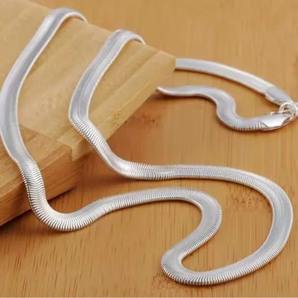 Silver 6mm Flat Snake Chain Necklace For Women Man 22”