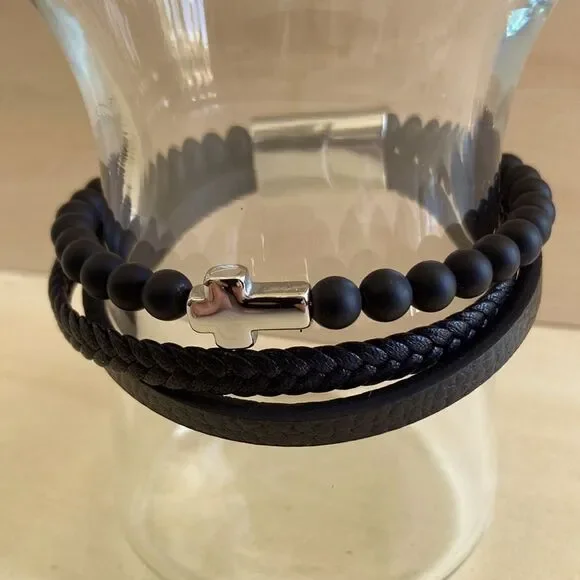 Leather Cross Bracelet