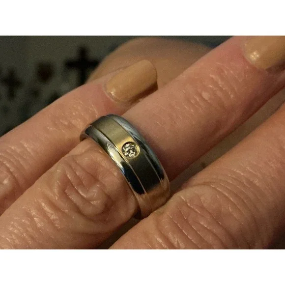 10kt Gold Stainless Steel Mens Diamond Solitaire Ring Band Size 5.5 US
