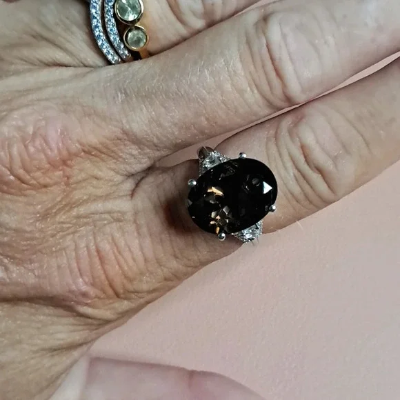 Colombianite and Natural White Zircon Ring in 925 Sterling Silver