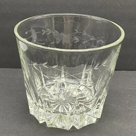 VTG Princess House Crystal Ice Bucket Etched Floral Heavy 2.13lb Barware 70s 80s