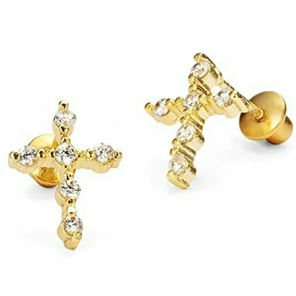 14k gold plated CZ CROSS earrings