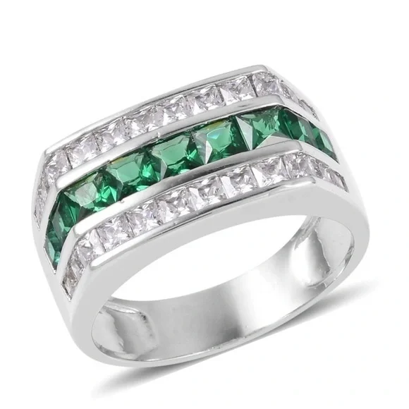 Simulated Green and White Diamond Ring