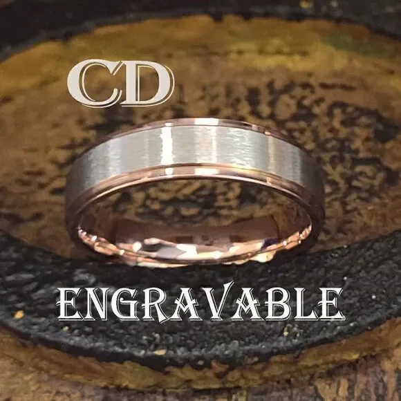 Personalized Men's Silver and Rose Gold Two Tone Wedding Ring Band