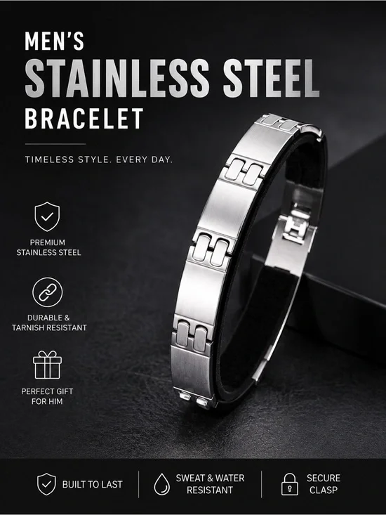 Men’s Stainless Steel Link Bracelet – Silver Tone | Sleek Modern Style