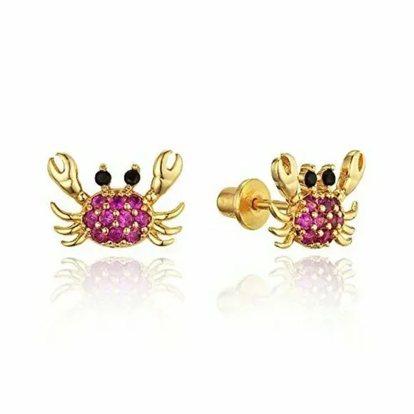 呂Kids stud Earrings 14k gold plated Crab!.