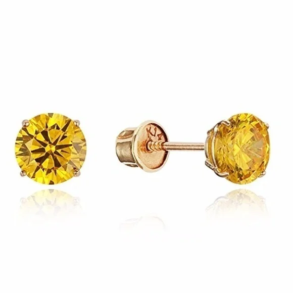 14k Yellow Gold Yellow 4mm Round Girls Earring