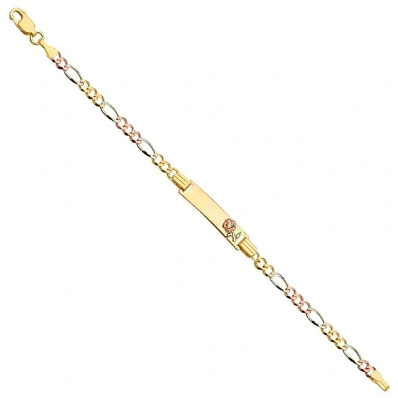 Girls 14k Gold Flower ID Bracelet 6 inches