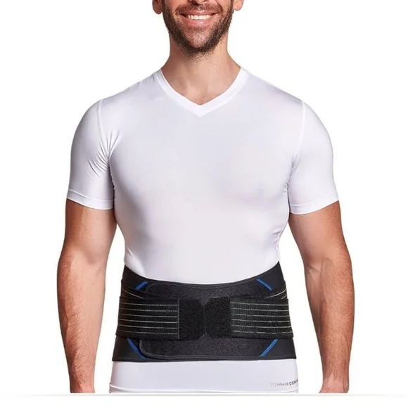 TOMMIE COPPER Black/Blue Adjustable Compression Back Brace NEW Large/XLarge