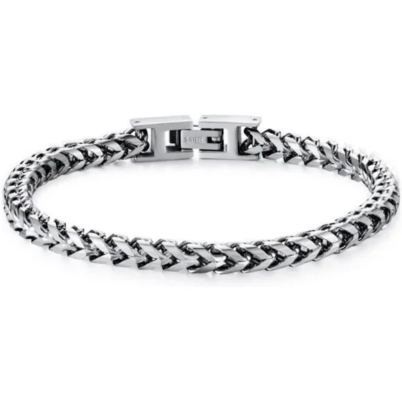 Mens Bracelet - Stainless Steel Fold Over Clasp Franco Chain Bracelets for Men
