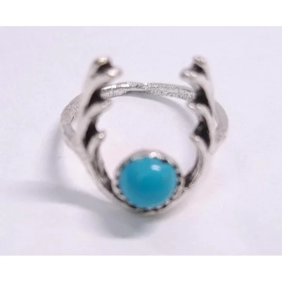 New Antler Ring Kids Midi Pinky Size 5.5 SilverTone Teal Blue Faux Turquoise