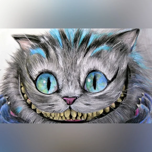 “Cheshire Cat” Alice in Wonderland Toothy Grin Green Striped Steel Fantasy Studs