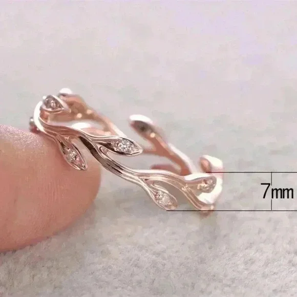 New Beautiful 14k Rose Gold Over Silver Diamond Ivy Ring