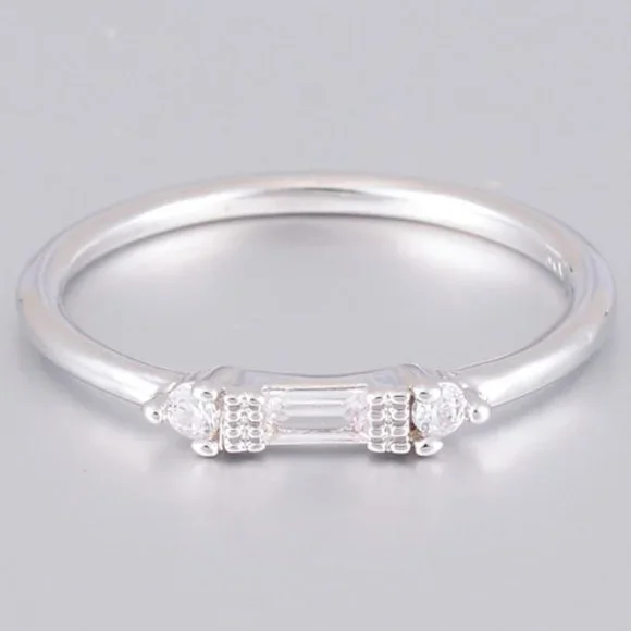 🍁 Silver White Chic Rectangle Round Gems Dainty Ring for Women, VIP179