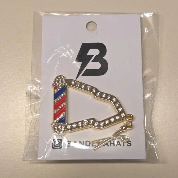 Barber‎ Pole Scissors Enamel Pin Gold Tone Rhinestone Lapel Hat Bag Accessory