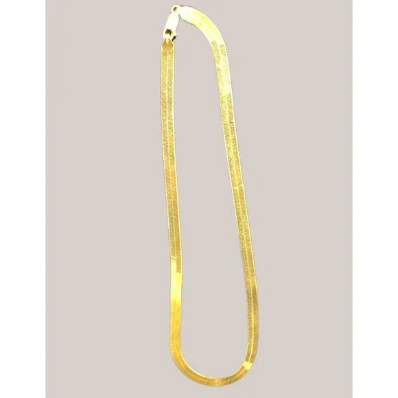 14K YellowGold Herringbone Chain Necklace 18.4g Flat Snake Link Solid Gold 18.5
