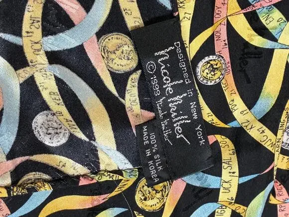 Vintage 1990s Nicole Miller Silk Scarf | Abstract Ribbon Print | Designer Silk