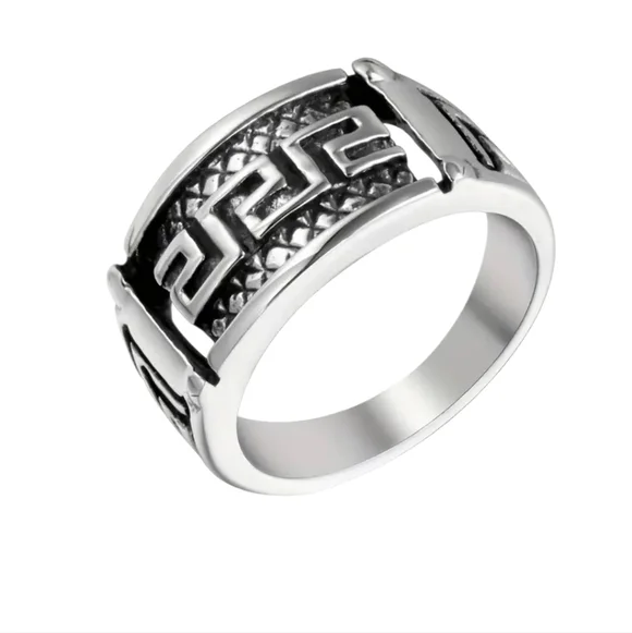 Men's Stainless Steel Greek Key Ring Size 11