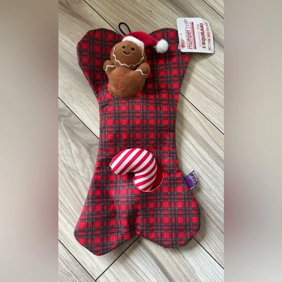 Multipet Christmas Dog Toy Puzzle Plaid Gingerbread Man Squeaks