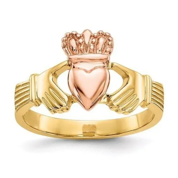 14k Two-tone Polished Claddagh Ring