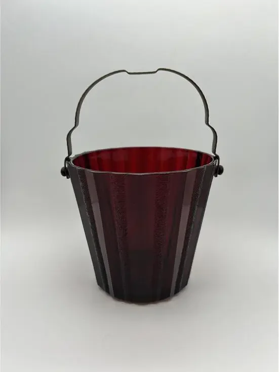Vintage Ruby Red Glass Ice Bucket- metal Handle