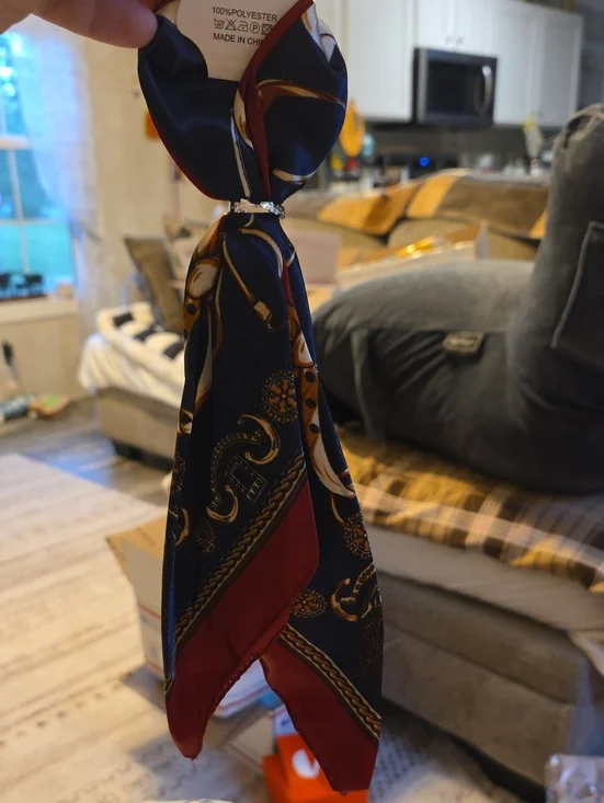 Navy & Burgundy Chain Print Silk Scarf